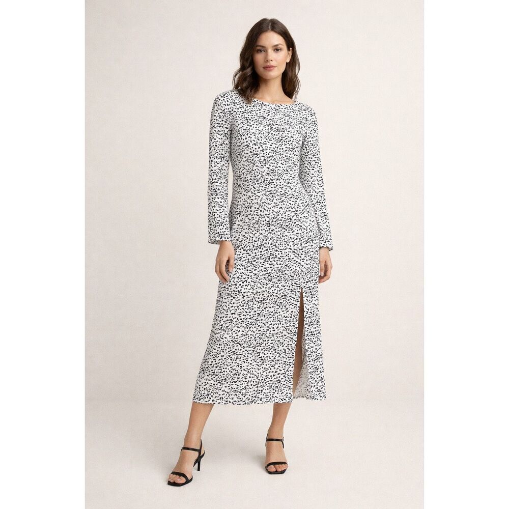 Glamorous Midi Dress M Black White Speckled Long Sleeve Slit